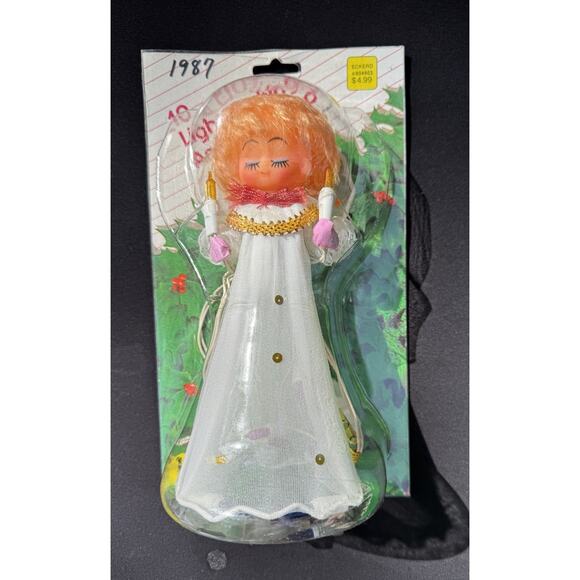 VINTAGE 10-Light Incandescent ANGEL CHRISTMAS Tree Topper White Gown NEW! CH1